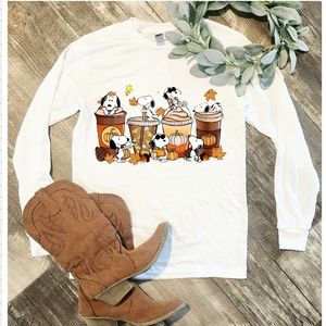 Fall long sleeve shirt snoopy coffee cute dog mom peanuts popular